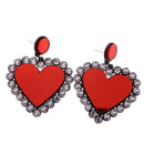 Red Peach Heart Stud Heart Design Crystal Rhinestone Earrings Stud Earrings