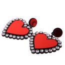 Red Peach Heart Stud Heart Design Crystal Rhinestone Earrings Stud Earrings