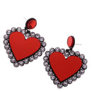 Red Peach Heart Stud Heart Design Crystal Rhinestone Earrings Stud Earrings