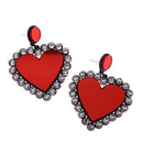 Red Peach Heart Stud Heart Design Crystal Rhinestone Earrings Stud Earrings