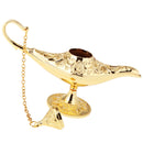 Metal Flower Craved Oil Lamp Light Aladdin Magic Genie Lamp Wishing Pot Panto Prop Gold