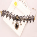 Women Gothic Retro Lace Spider Web Choker Necklace Bead Pendant Chain Collar