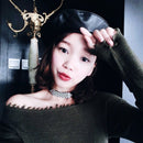 Women's Crystal Choker Statement Necklace with Vintage Velvet Leather Strap