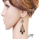 Women Vintage Fashion Black Waterdrop Beads Tassel Long Dangle Earrings