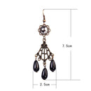 Women Vintage Fashion Black Waterdrop Beads Tassel Long Dangle Earrings