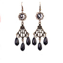 Women Vintage Fashion Black Waterdrop Beads Tassel Long Dangle Earrings