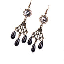 Women Vintage Fashion Black Waterdrop Beads Tassel Long Dangle Earrings