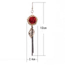 Women Vintage Elegant Tassel Gold Plated Leaf Red Rose Long Dangle Earrings