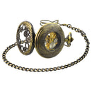 Antique Style Vintage Wheel Gear Clock Mechanical Automatic Pocket Watch Necklace Bronze