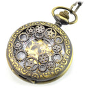 Antique Style Vintage Wheel Gear Clock Mechanical Automatic Pocket Watch Necklace Bronze