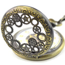 Antique Style Vintage Wheel Gear Clock Mechanical Automatic Pocket Watch Necklace Bronze