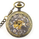 Antique Style Vintage Wheel Gear Clock Mechanical Automatic Pocket Watch Necklace Bronze