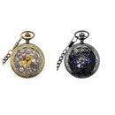 Antique Style Vintage Wheel Gear Clock Mechanical Automatic Pocket Watch Necklace Bronze