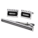 Men's Silver Copper Vintage Enamel Cufflinks Tie Clip Clasp Bar Pin Gift Set