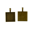 10 Pieces Blank Square Bezel Tray Frame Base for 25mm Cabochon Necklace Pendant