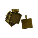 10 Pieces Blank Square Bezel Tray Frame Base for 25mm Cabochon Necklace Pendant