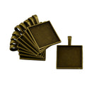 10 Pieces Blank Square Bezel Tray Frame Base for 25mm Cabochon Necklace Pendant