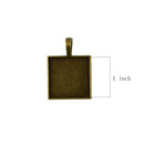 10 Pieces Blank Square Bezel Tray Frame Base for 25mm Cabochon Necklace Pendant
