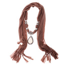 Women Scarf Teardrop Pendant Jewelry Scarf Necklace Vintage Boho Neckwear Brown
