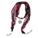 Bohemian Chiffon Printed Scarf Necklace with Jewelry Pendant Long Tassels