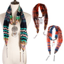 Women Vintage Ethnic Jewelry Tassel Pendant Necklace Voile Pattern Fringe Scarf
