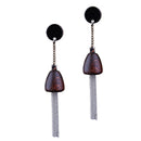 Women Ethic Style Wood Bead Silver Chain Long Tassel Stud Dangle Earrings