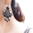 Fashion Black Lace Jewellery Dangle Earrings W/ Beads Elegant Lolita Decor