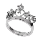 1 Pair 925 Sterling Silver Crystal Crown Ring Princess Wedding Ring Band Adjustable