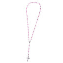 Women Girls Hip 8mm Bead Rosary Pray Hand Jesus Cross Pendant Necklace Pink