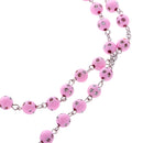 Women Girls Hip 8mm Bead Rosary Pray Hand Jesus Cross Pendant Necklace Pink