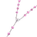Women Girls Hip 8mm Bead Rosary Pray Hand Jesus Cross Pendant Necklace Pink