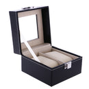Vintage Style 2 Slots Watch Storage Box Case Jewelry Organiser Black