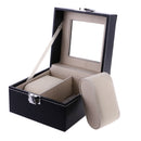 Vintage Style 2 Slots Watch Storage Box Case Jewelry Organiser Black