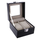 Vintage Style 2 Slots Watch Storage Box Case Jewelry Organiser Black