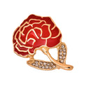 Diamante Crystal Enamel Red Brooch Carnation Flower Mothers Gift Bridal