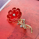 Diamante Crystal Enamel Red Brooch Pin Carnation Flower Mothers Gift Jewelry