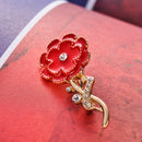Diamante Crystal Enamel Red Brooch Pin Carnation Flower Mothers Gift Jewelry