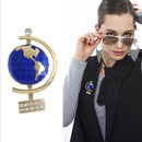 Sparkle Clear Crystal Enamel Earth Planet Pin Brooch Geography style Unisex Pin Clip