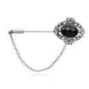 Vintage Black Gemstone Brooch Pin Chain Tassels Collar Tip Neck Tips Jewelry