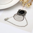 Vintage Black Gemstone Brooch Pin Chain Tassels Collar Tip Neck Tips Jewelry