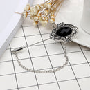 Vintage Black Gemstone Brooch Pin Chain Tassels Collar Tip Neck Tips Jewelry