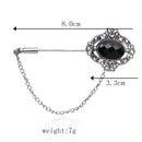 Vintage Black Gemstone Brooch Pin Chain Tassels Collar Tip Neck Tips Jewelry