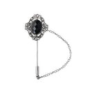 Vintage Black Gemstone Brooch Pin Chain Tassels Collar Tip Neck Tips Jewelry