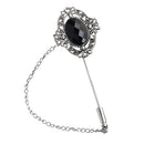 Vintage Black Gemstone Brooch Pin Chain Tassels Collar Tip Neck Tips Jewelry