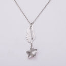 Lady Pink Enamel Flower Silver Plated Angel Wing Pendant Necklace Chain