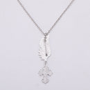 Women Silver Angel Wing Brooch Diamante Crystal Cross Pendant Necklace Chain