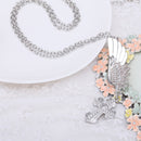 Women Silver Angel Wing Brooch Diamante Crystal Cross Pendant Necklace Chain