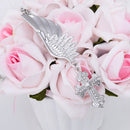 Women Silver Angel Wing Brooch Diamante Crystal Cross Pendant Necklace Chain