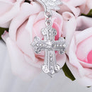 Women Silver Angel Wing Brooch Diamante Crystal Cross Pendant Necklace Chain