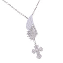 Women Silver Angel Wing Brooch Diamante Crystal Cross Pendant Necklace Chain